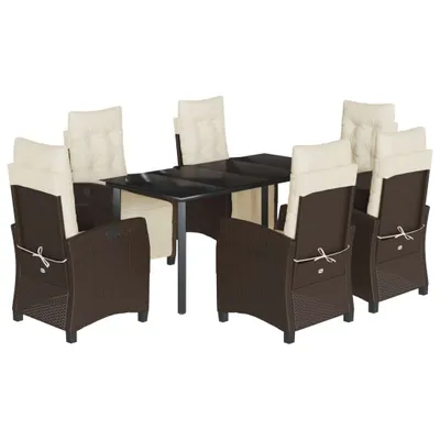 Produktbild von 7-tlg. Garten-Essgruppe mit Kissen Braun Poly Rattan