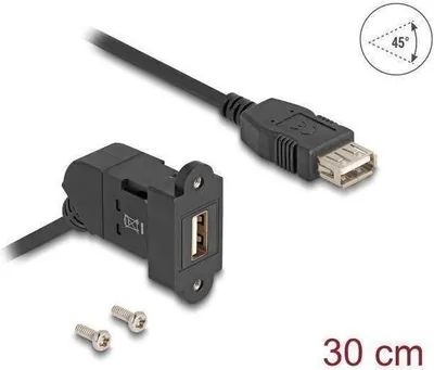 Image de DELOCK USB 2.0 Typ A Einbaubuchse 45°gewinkelt/Typ A BU 30cm