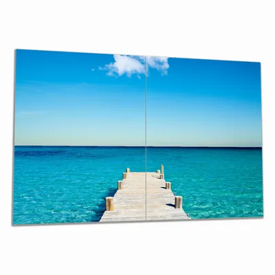 Produktbild von Wallario Herdabdeckplatte aus Glas, Größe 80 x 52 cm 2-teilig, Motiv Steg am tropischen Meer