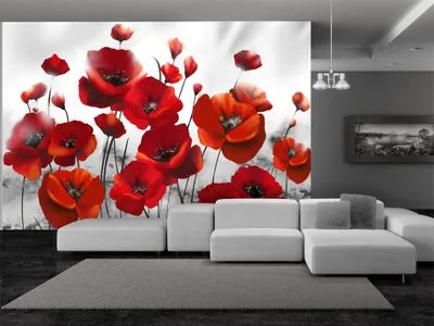 Immagine prodotto di Carta da parati fotografica in tessuto non tessuto fiori papavero 400x280 cm carta da parati murale XXL rosso grigio 10110906-23