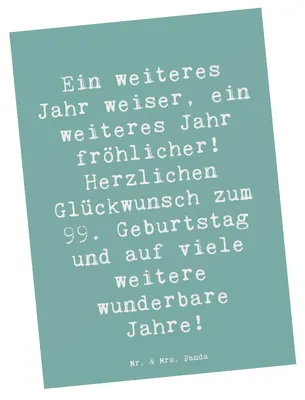 Produktbild von Mr. & Mrs. Panda Postkarte Spruch 99. Geburtstag Freude - Meeresbrise - Geschenk, neunundneunzigster, Grußkarte, Fotokarte, Herzlichen Glückwunsch, Ansichtskarten