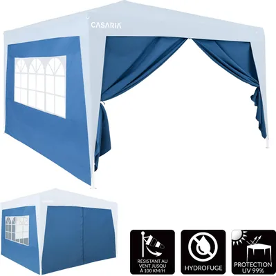 Image de 2x Parois latérales pour tonnelle pop up pavillon fenêtre hydrofuge 300x200cm bleu jardin été mur côté tonnelle 6x3m fête