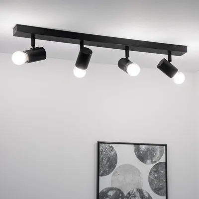 Produktbild von LUMILED Deckenleuchte verstellbare Deckenlampe 4-flammiger Spot Drehbar, Matte Schwarze Farbe, 4x E27 Fassung max.12W IP20 230V Spotlampe, Spots rund