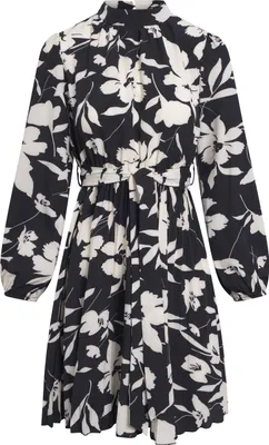 Produktbild von Kleid Blossom Breeze, knielang, lange Ärmel, hoher Kragen, Taillengürtel, florales Muster