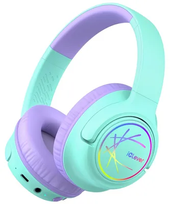 Obrázek produktu pro Bluetooth sluchátka BTH18 pro děti, s LED osvětlením, ultralehká, vhodná na cesty, zelená/fialová