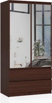 Produktbild von Kleiderschrank AKORD S90 mit Spiegel Wenge 90 cm 2 Türen 2 Schubladen 4 Ebenen B90 x H180 x T51 cm
