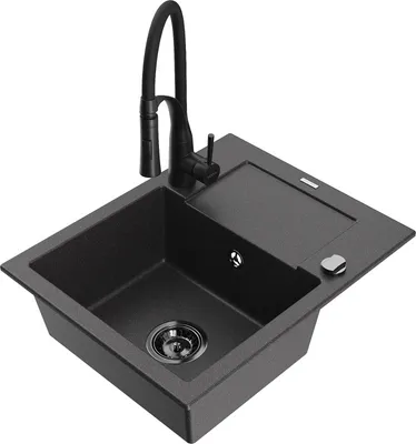 Produktbild von Mexen Enzo 1 Becken-Granitspüle mit Abtropffläche und Mischbatterie Aster, Schwarz gesprenkelt - 6506-76-73450-70-B