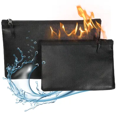 Image de 2 porte-documents ignifugés et imperméables (20,5 x 13,5 cm et 28 x 17 cm), un porte-monnaie ignifugé, une grande résistance à la chaleur, une protection sûre pour les passeports et l'argent liquide.