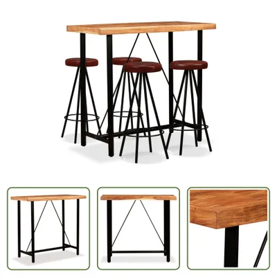 Produktbild von The Living Store Bar-Set 5-tlg. Akazie Massivholz und Echtleder