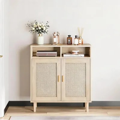 Zdjęcie produktu dla Komoda rattanowa szafka z 2 drzwiami, pojemna do salonu 80x40x94 cm