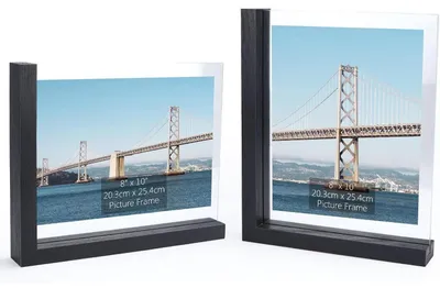 Imagen del producto de Juego de 2 marcos para fotos, 20x25 cm, color , con doble cara, vidrio y base de madera, para colocar sobre una mesa