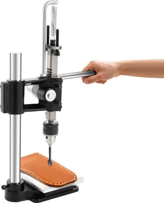 Image de Presse à poinçon manuelle pour le travail du bois - Étau de banc portable - Réglage de hauteur de 0 à 16 cm - Mandrin de perceuse de 1,5 à 13 mm - Pression jusqu'à 160 kg