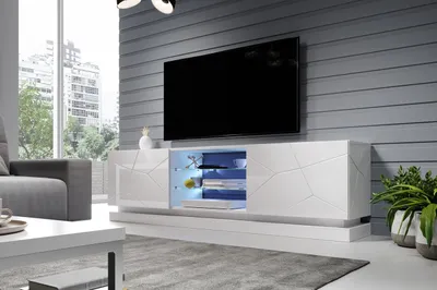 Produktbild von TV - Lowboard Fernsehtisch QIU 200 weiss hochglanz TV Schrank mit 2 Türen