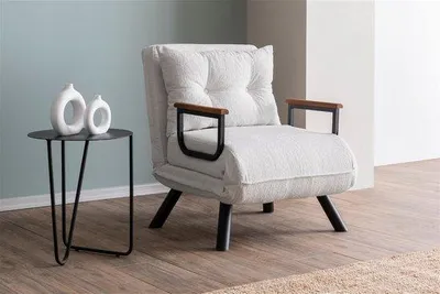 Produktbild von Hanah Home, Sando Single - Teddy Fabric - White, 1-Sitzer-Schlafsofa, 100 % METALL, Weiß, 175 x 60 cm