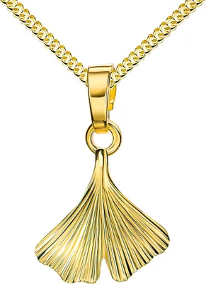 Produktbild von Anhänger 333 Gold mit Ginkgo-Blatt Goldanhänger für Damen  Mit Panzerkette 925 Silber vergoldet 40 cm