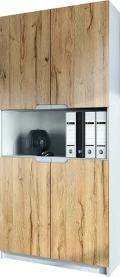 Produktbild von Vladon Büroschrank Logan V2,  Germany, Aktenschrank mit 5 Fächern und 4 Türen, Weiß matt/Eiche Natur (82 x 184 x 37 cm)