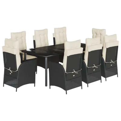 Produktbild von 9-tlg. Garten-Essgruppe mit Kissen Schwarz Poly Rattan