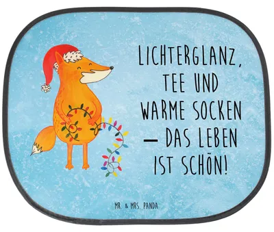 Produktbild von Mr. & Mrs. Panda Auto Sonnenschutz Fuchs Weihnachten - Eisblau - Geschenk, Weihnachtsmann, Heiligabend, Füchse, Sonnenblende, Winter, für, Nikolaus, saugnapf, Autoscheibe
