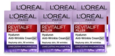 Immagine prodotto di 6 confezioni di crema viso anti-rughe Revitalift Filler di L'Oréal Paris - 50 ml ciascuna - confezione - 6 pezzi
