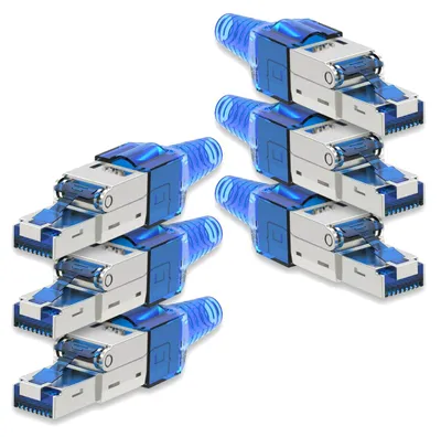 Produktbild von 6x Netzwerkstecker CAT 7 Werkzeuglos RJ45 Netzwerk Stecker Verlegekabel Metall