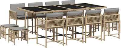 Produktbild von vidaXL 13-tlg. Garten-Essgruppe mit Kissen Beigemischung Poly Rattan