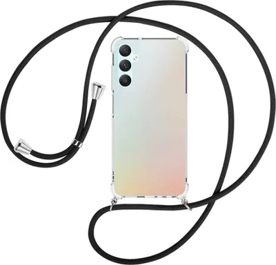 Produktbild von Handykette Backcover-Schutzhülle mit Band (Metall silberfarben) für Samsung Galaxy A05s (SM-A057) - schwarz