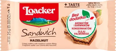 Zdjęcie produktu dla Loacker Sandwich wafelek orzech laskowy 25 g