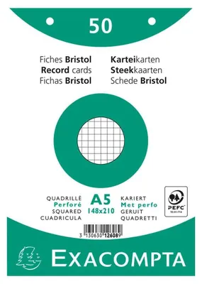 Produktbild von EXACOMPTA Karteikarten DIN A5 kariert weiß 50 Karteikarten