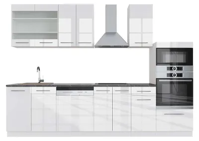 Obrázek produktu pro Kuchyňský kout Vicco Fame-Line Bílá vysoký lesk/bílá 300 cm s vysokou skříní, PD Antracit, Model 42807