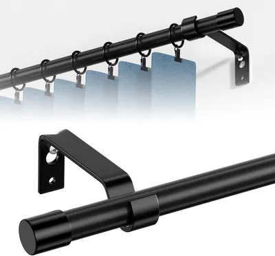 Produktbild von Gardinenstange 71-48 Zoll, Schwarz Metall, Verstellbar, Fuer Schlafzimmer und Kueche
