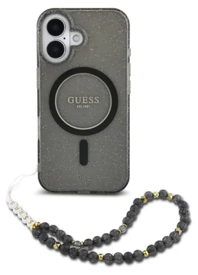Produktbild von Guess MagSafe IML Glitter Case mit Beads Strap Apple iPhone 16 Pro Max - Schwarz