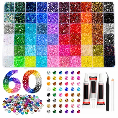 Strasssteine 3 mm, 48000 Stück, 60 Farben, Bastelset