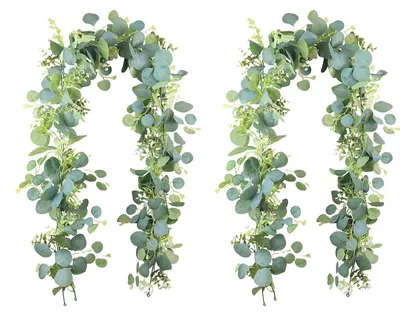Produktbild von Eukalyptusgirlande, 2 Stück, 1,8 m lange künstliche Eukalyptusgirlande mit Weidenblättern, grüne Blätter, Hängepflanze, künstliche Pflanze für Hintergrund, Hochzeitsbogen, Tischdekoration