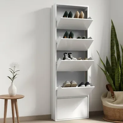 Immagine prodotto di Dmora Scarpiera Afrend 15x50x172h cm Bianco, 10 Paia 5 Ante