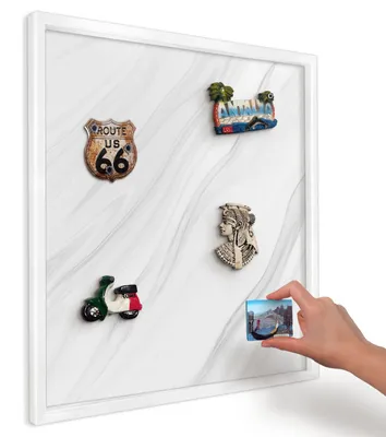 Produktbild von Magnettafel 50x50 cm mit weißem Rahmen - Magnetische Metalltafel, Magnetpinnwand zur Wandmontage für Wohnzimmer, Küche, Flur, Kinderzimmer und Büro - Feiner Marmor