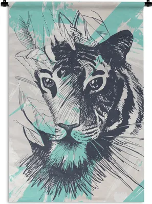Produktbild von MuchoWow® Wandteppich Wandbehang Tiger - Abstrakt - Weiß 120x180 cm Tapisserie Dekoration Wandtuch - Schlafzimmer - Dekorationen für das Haus