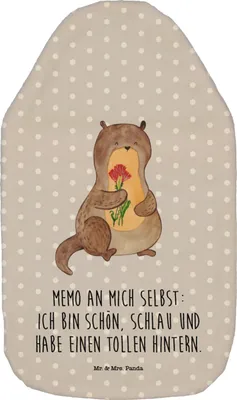 Produktbild von Mr. & Mrs. Panda Wärmflasche Otter Blumenstrauß - Grau Pastell - Geschenk, Positiv, Achtsamkeit, Selbstvertrauen, Bettflaschen, Bettflasche, Wärmekissen, Süß, Selbstliebe