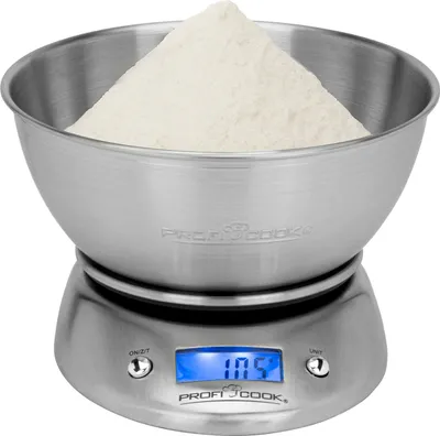 Produktbild von ProfiCook Küchenwaage digital mit Schüssel | wiegt bis 5000g (in 1g-Schritten) | Zuwiegefunktion | Maßeinheiten: gr, ml, lb.oz, fl.oz | PC KW 1040