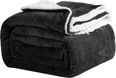 Immagine prodotto di Coperta in pile, 200 x 230 cm, nera, ideale per il divano, calda, perfetta per l'inverno, morbida, nera, 200 x 230 cm