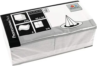 Produktbild von FASANA Serviette, Zelltuch, 3lagig, 1/4 Falz, 33 x 33 cm, weiß (250 Stück), Sie erhalten 1 Packung á 250 Stück
