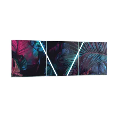 Produktbild von Bilder auf glas - 3 Teile - Leuchtend Dreieck Blätter - 90x30cm - Glasbilder - Wandbilder - Bilder - zum Aufhängen bereit - Wanddekoration aus Glas - Glas Bilder - Wandbild auf Glas - GCA90x30-4563
