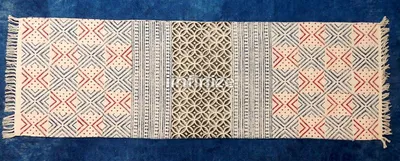 Imagen del producto de Alfombra de algodón tejida a mano, de 60x180 cm, con flecos, ideal para el salón