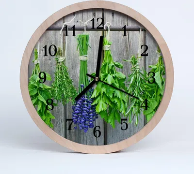 Produktbild von Holzuhr 30fi cm wanduhr - Kräuter Pflanzen