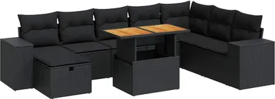 Produktbild von vidaXL 9-tlg. Garten-Sofagarnitur mit Kissen Schwarz Poly Rattan