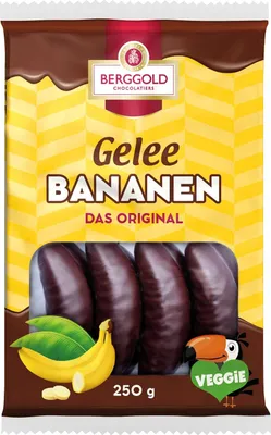 Produktbild von Berggold Gelee Bananen mit Schokoladenüberzug vegetarisch 250g