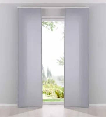 Produktbild von 2er Pack Flächenvorhänge Schiebegardinen »Palermo« komplett Set Cationic blickdicht Leinen Optik natura seidenmatt HxB 245x60 cm Grau Landhaus Stil 204411-2