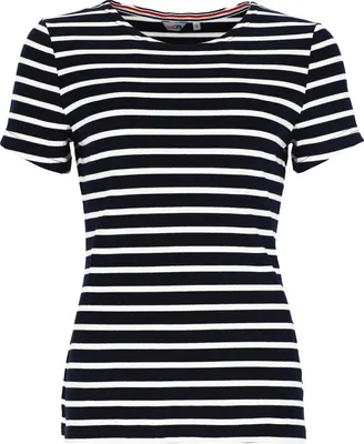Produktbild von modAS Bretonisches Damenshirt T-Shirt Gestreift mit Rundhalsausschnitt - Ringelshirt Streifenshirt aus Baumwolle in Blau/Weiß Größe 46