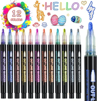 Produktbild von Glitzerstifte Zauberstifte - glitter pens für Mädchen, Einschulung Mädchen Geschenk, 12 Outline Stifte Magische Stifte für Scrapbooking, Basteln kinder adventskalender füllung
