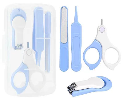 Image de Kit de manucure pour bébé, 4 pièces, bleu, comprenant une lime à ongles, des ciseaux, une pince à épiler