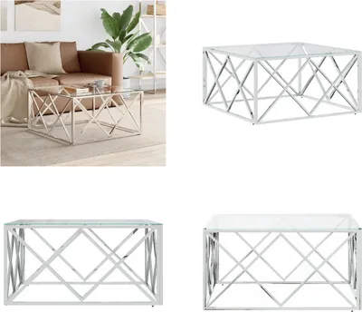 Produktbild von vidaXL Couchtisch 80x80x40 cm Edelstahl und Glas - Couchtisch - Couchtische - Beistelltisch - Sofatisch